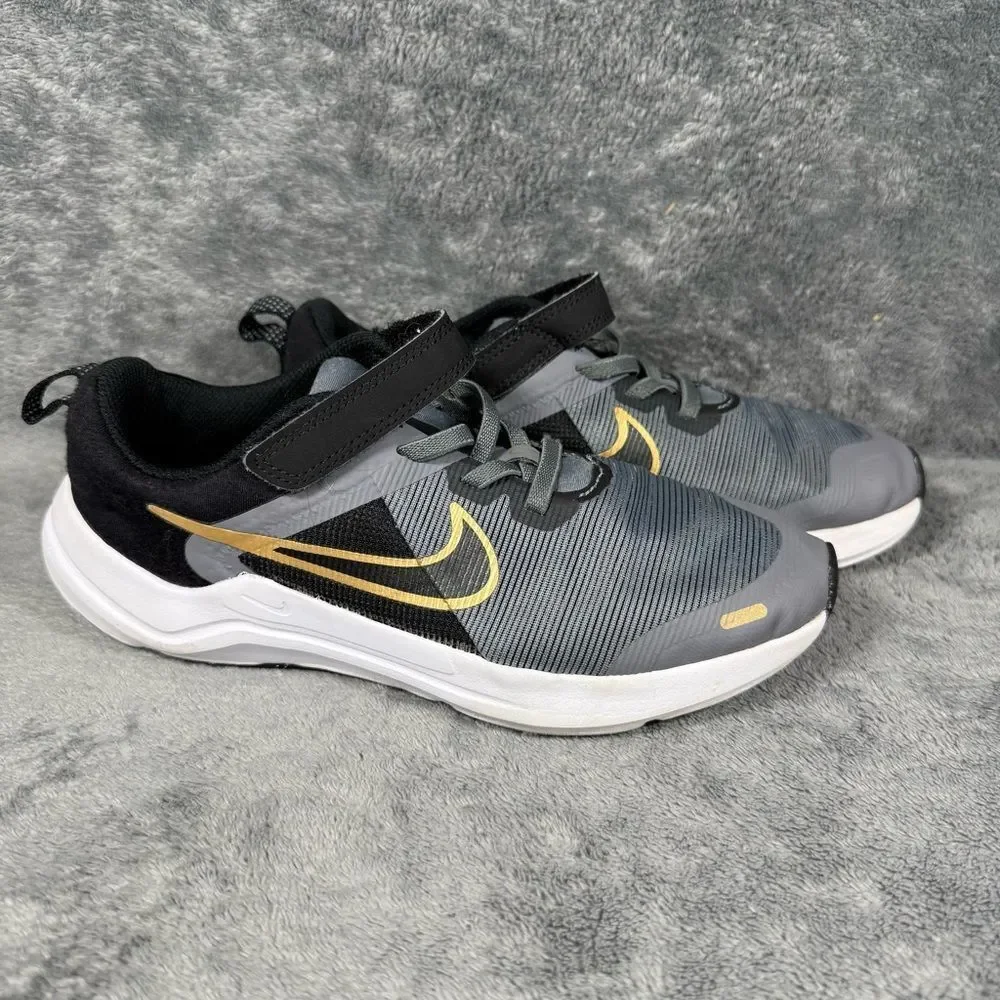 Nike Downshifter 12 Next Nature Velcro Running Shoe Grey Metallic Gold No Tie